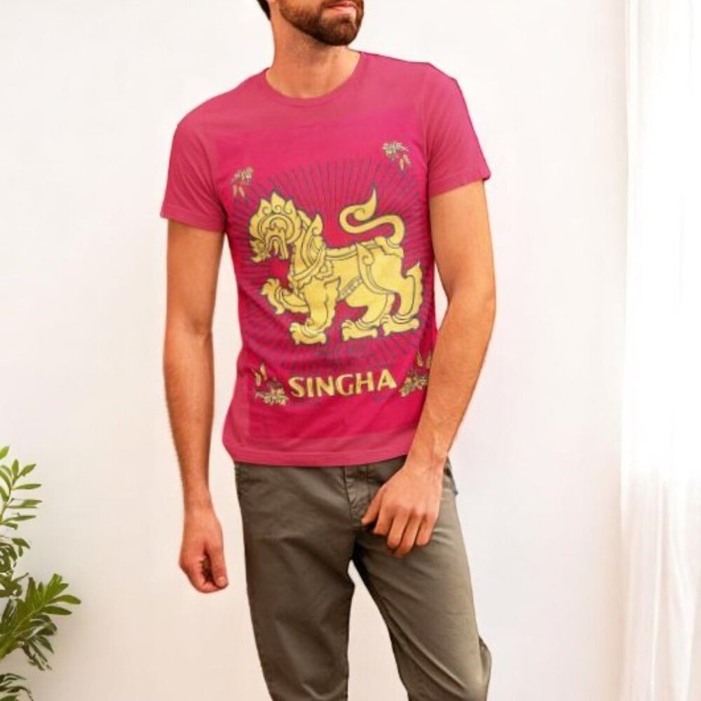 Saffar Singha Beer Logo Premium Quality Red & Gold Short Sleeve T-shirt Size XL